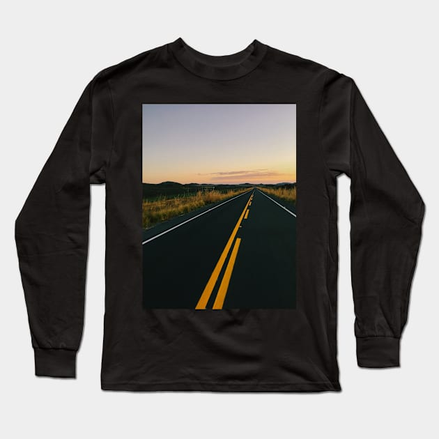 New Highway Through National Park at Sunset Time Long Sleeve T-Shirt by visualspectrum